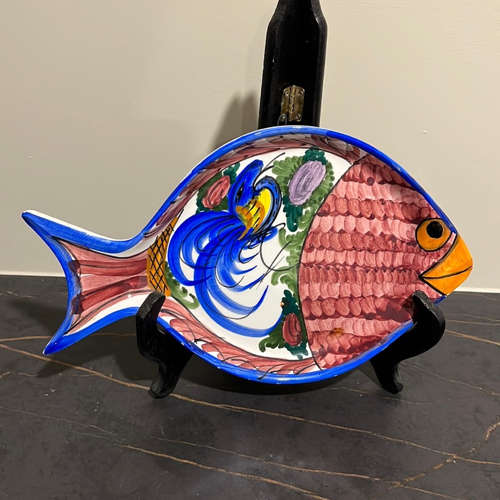 Hand Painted Plate in Fish Pattern, Wall Mounted, Made in Greece